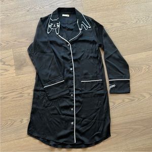Black Cat Embroidered Pajama Shirt